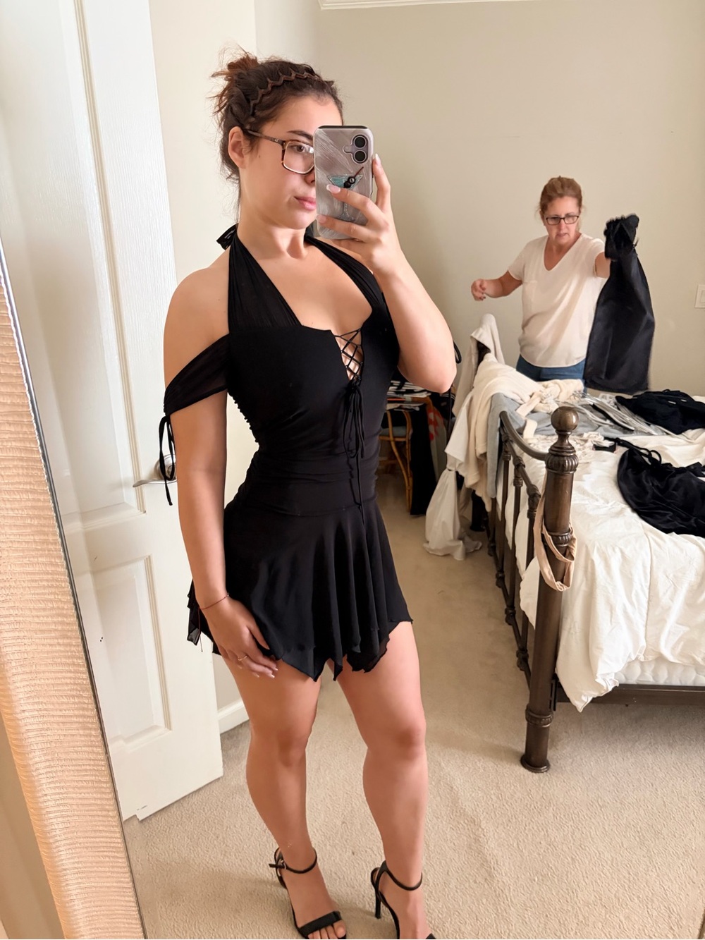 Oh Polly Black Lace-Up Halter Mini Dress - Picture 1 of 4